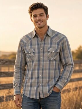Men's Coastal Blue Plaid Wester Shirt